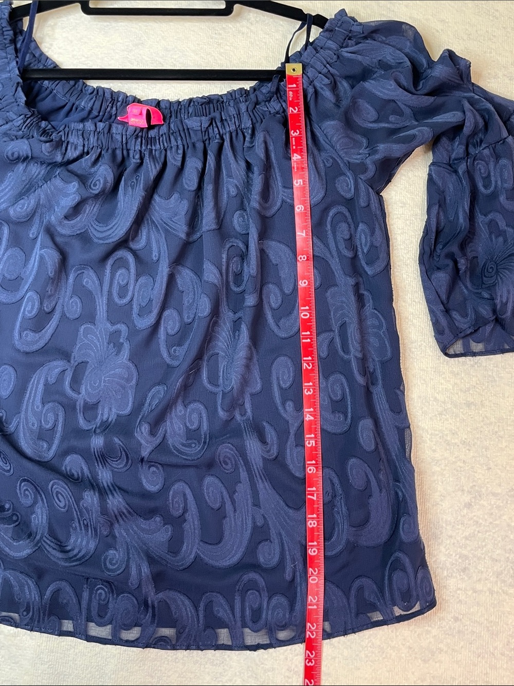 Lily Pulitzer-“Nevie” Women's Navy Off-Shoulder Textured Blouse-XL - Picture 6 of 6